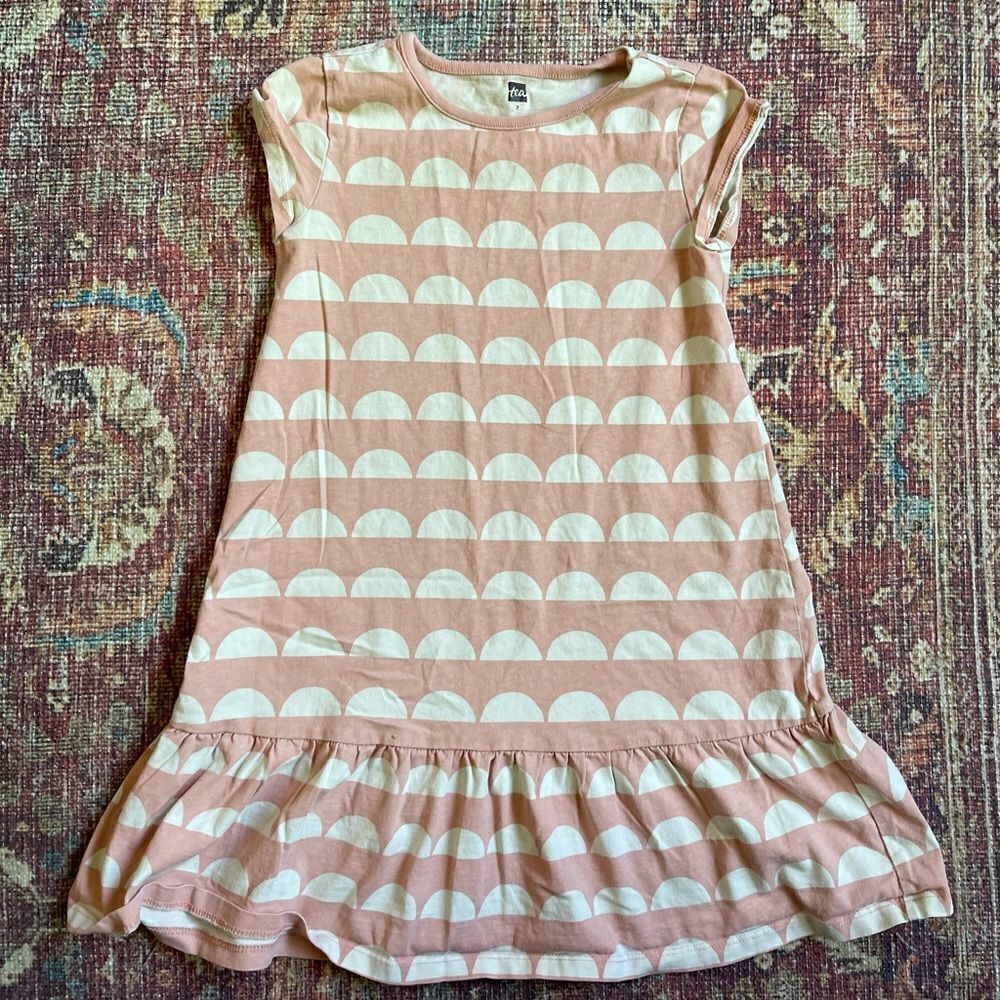 Tea Collection Girls 7 Pink and White Half moon Patterned sleeveless Dress